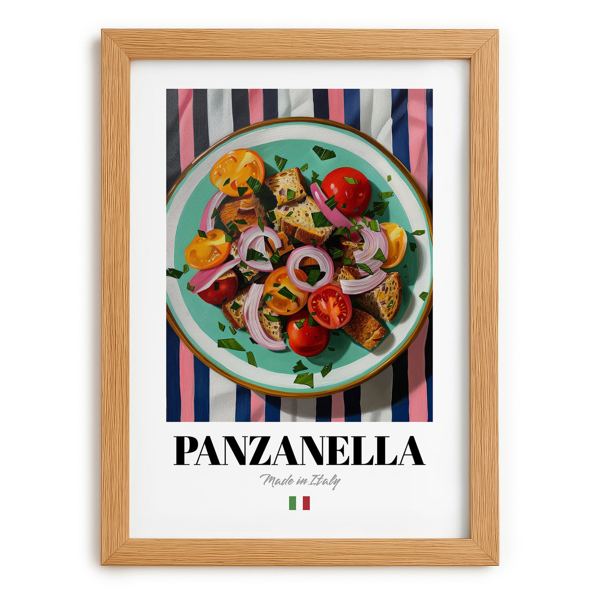 Panzanella – Italian Salad Dish, Tavern Wall Art, set in oak frame