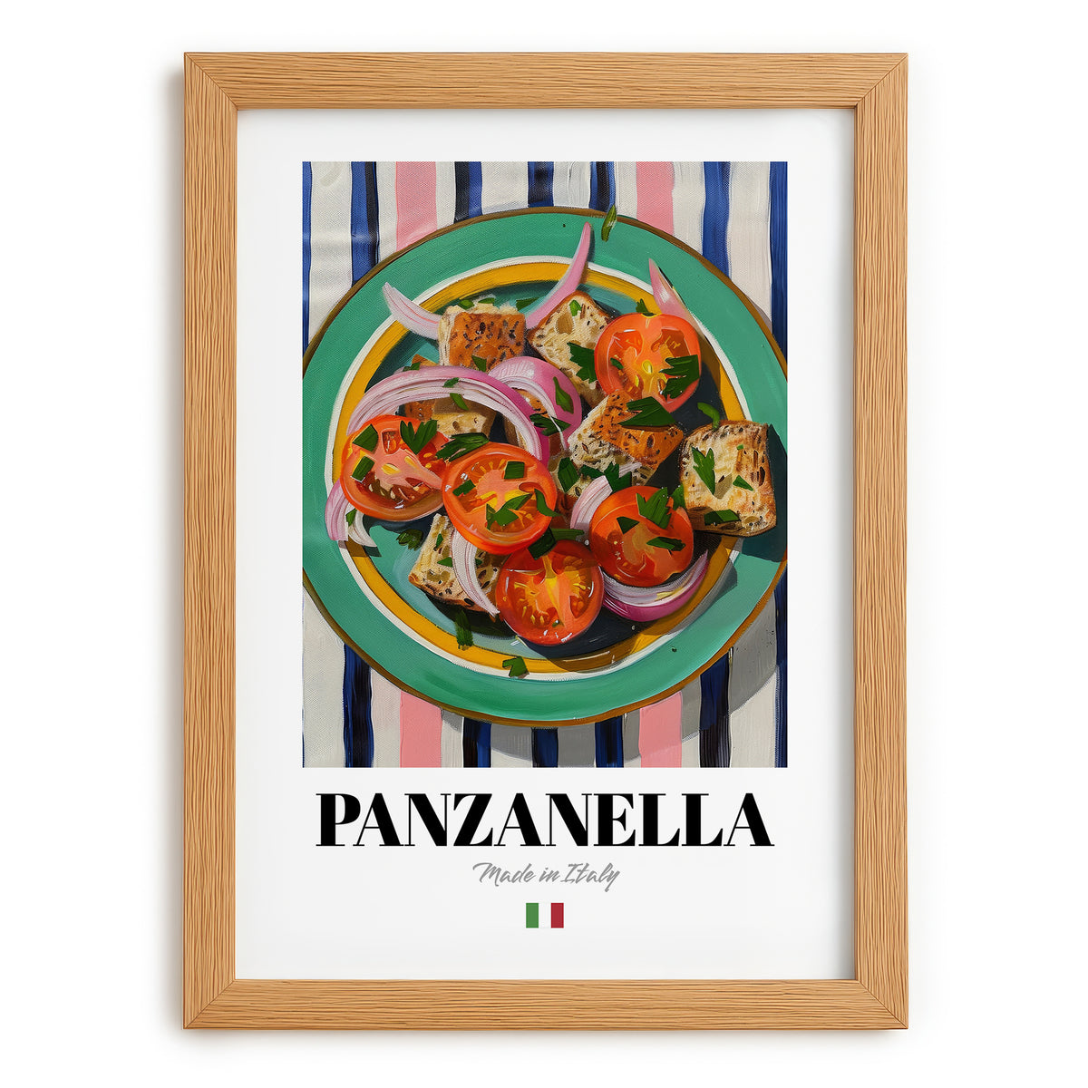 Panzanella – Italian Salad Dish, Café Print, set in oak frame