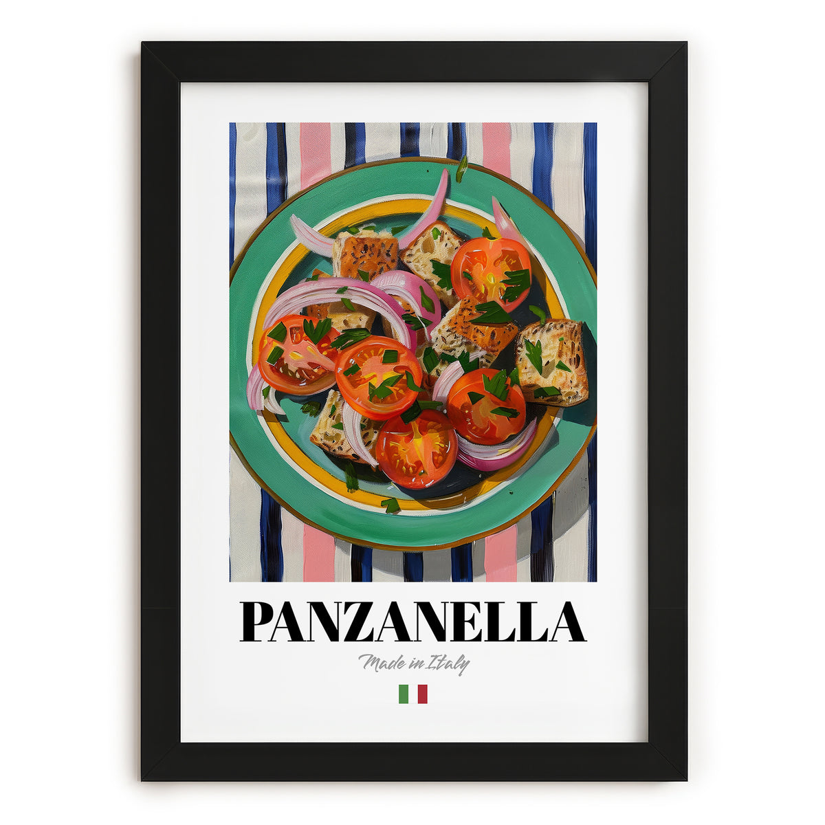 Panzanella – Italian Salad Dish, Café Print, in sleek black frame