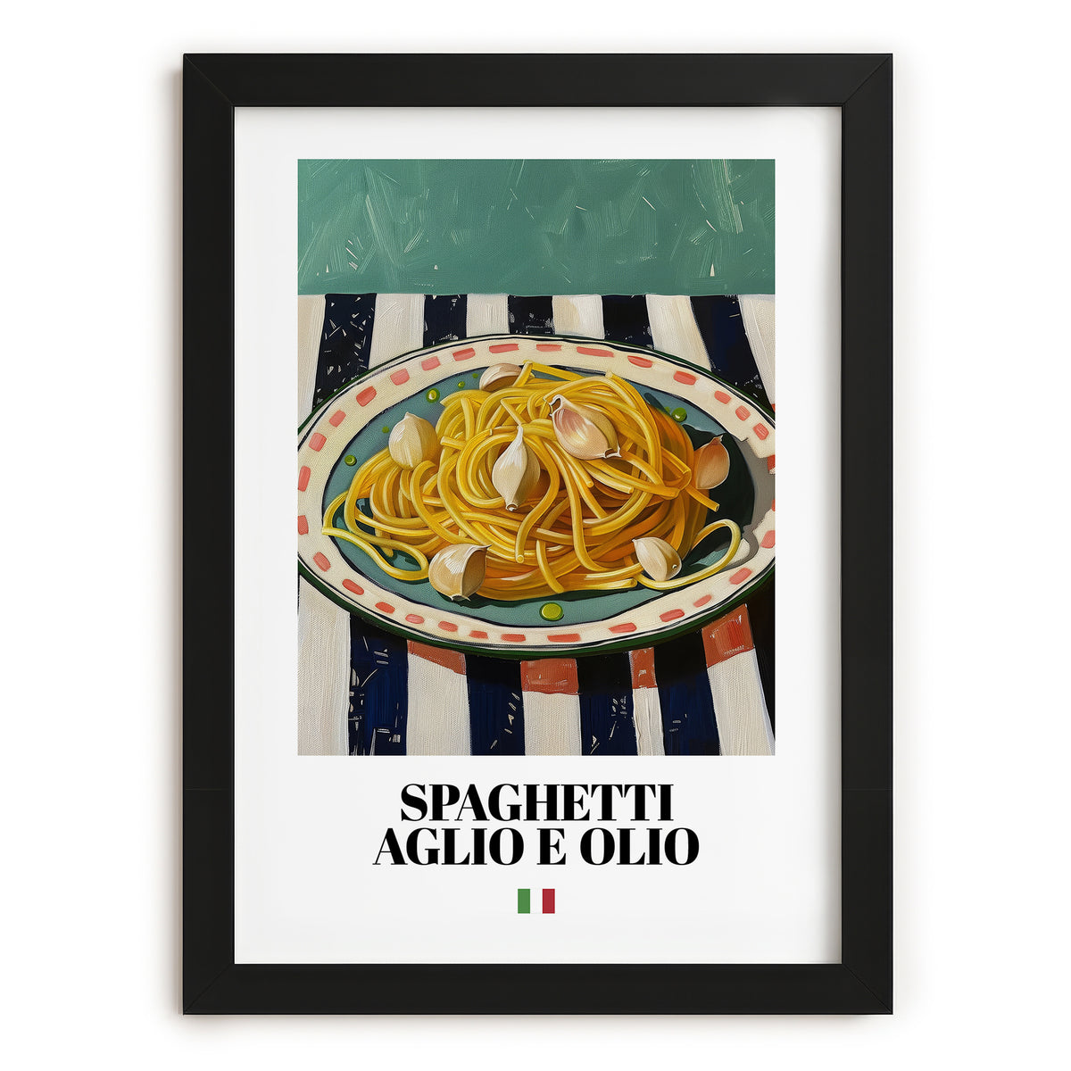 Spaghetti aglio e olio – Italian Pasta, Ristorante Print, in sleek black frame