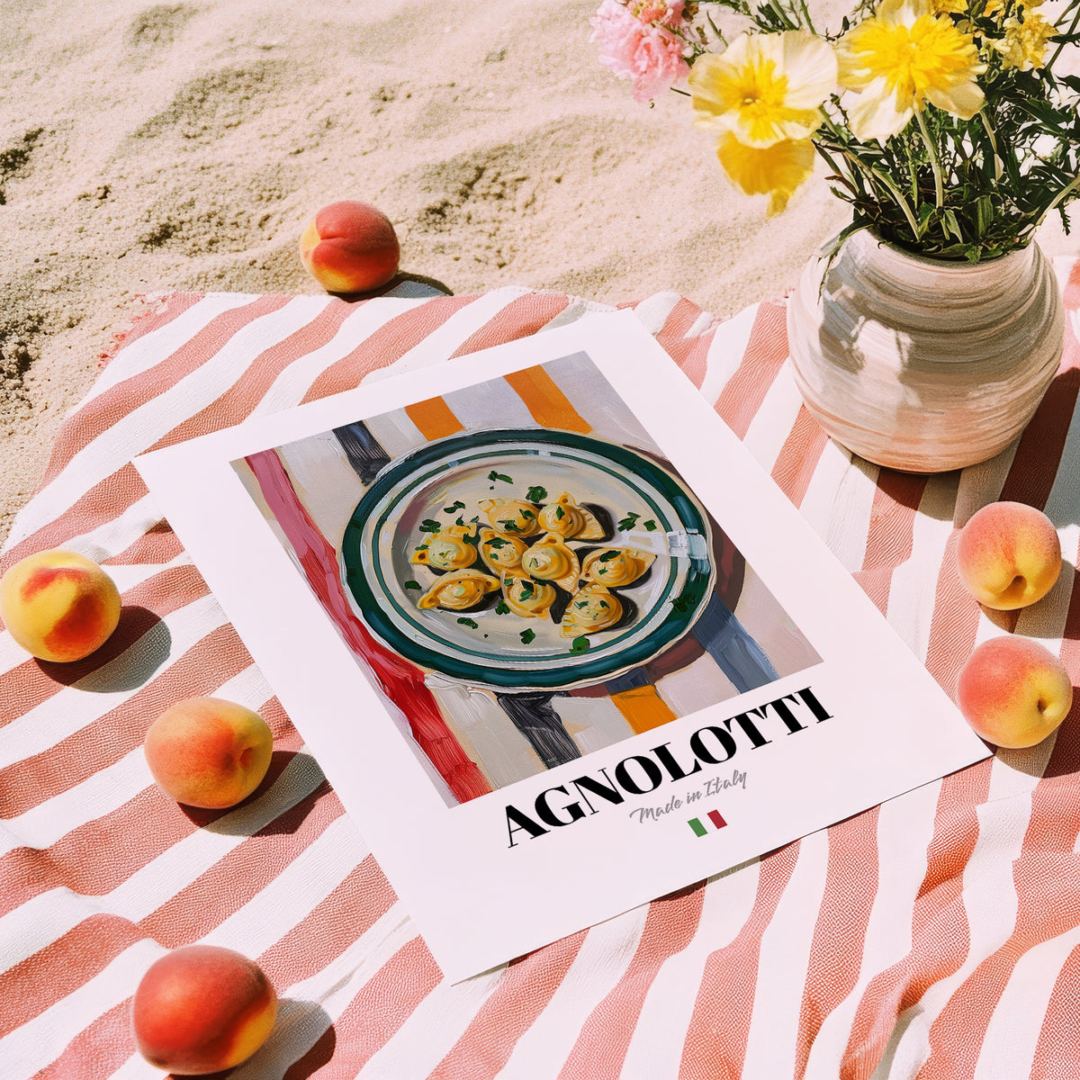 Agnolotti – Italian Pasta, Ristorante Poster, unframed on coastal sand