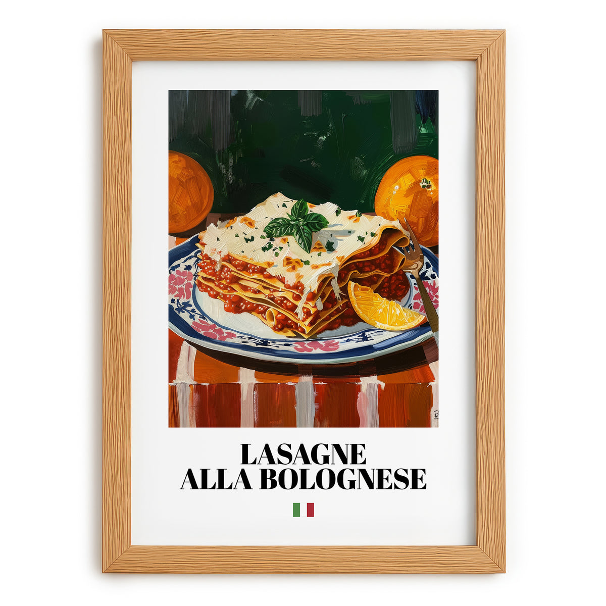Lasagne alla Bolognese – Italian Pasta, Osteria Wall Art, set in oak frame