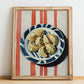 Jiaozi Dumplings – on Striped Tablecloth, Chinese Food Art, no-text version framed in wood