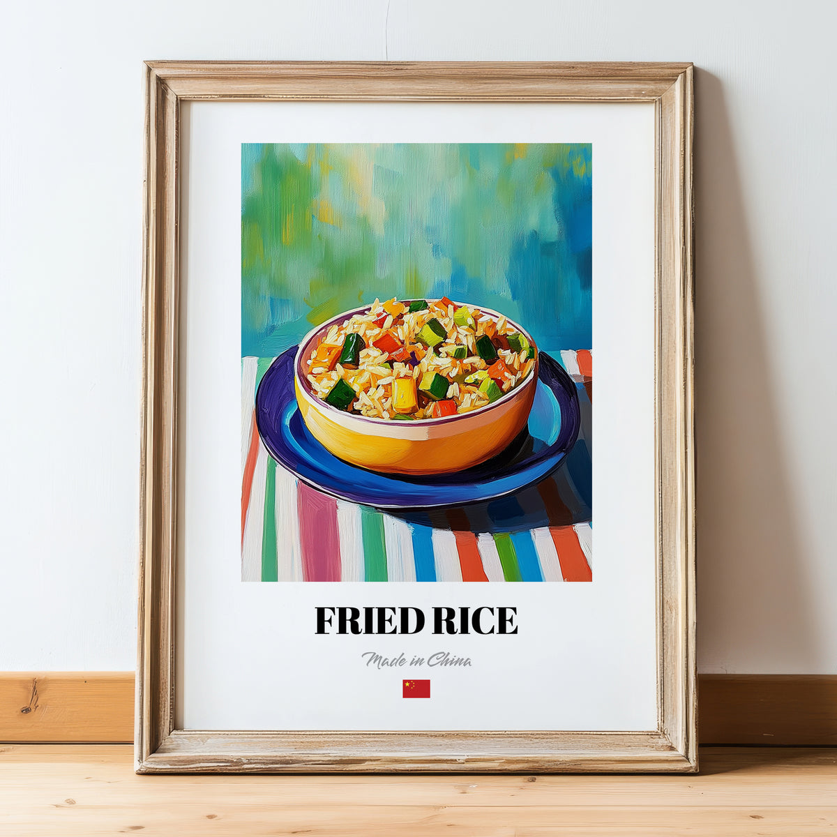Chǎofàn – Oil Painting, Chinese Food Painting, in wooden frame leaning on the floor