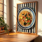 Chǎofàn (Fried Rice) – on Striped Tablecloth, Chinese Food Still Life, clean layout with no caption