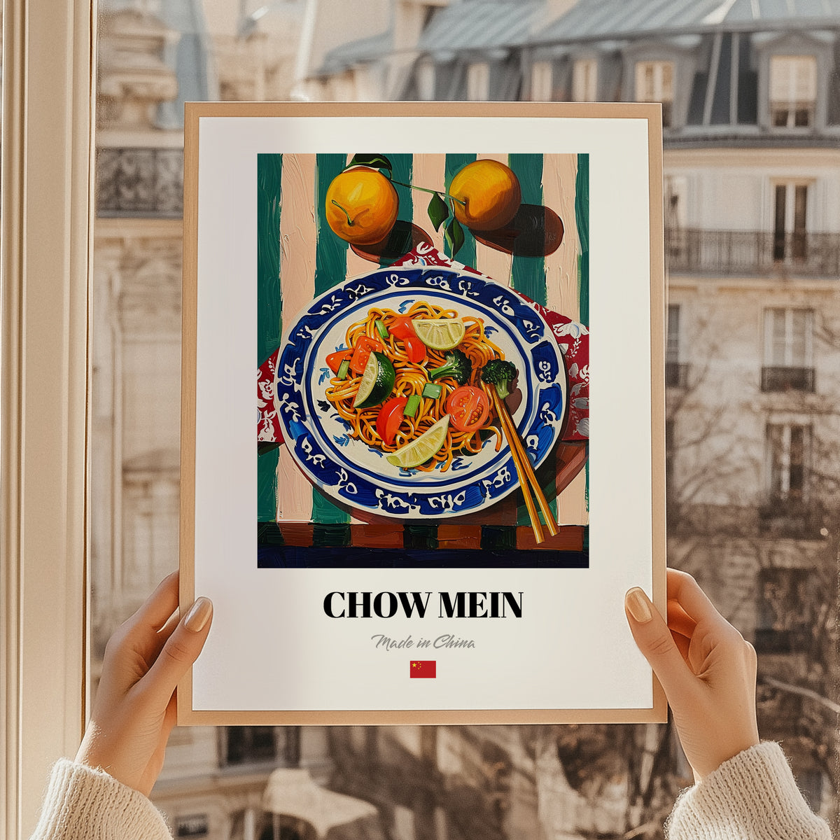 Chow Mein – Art, Chinese Food Still Life, styled in a charming Paris street view