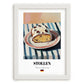 Stollen – on Striped Tablecloth, German Dessert Poster, placed in minimal white frame