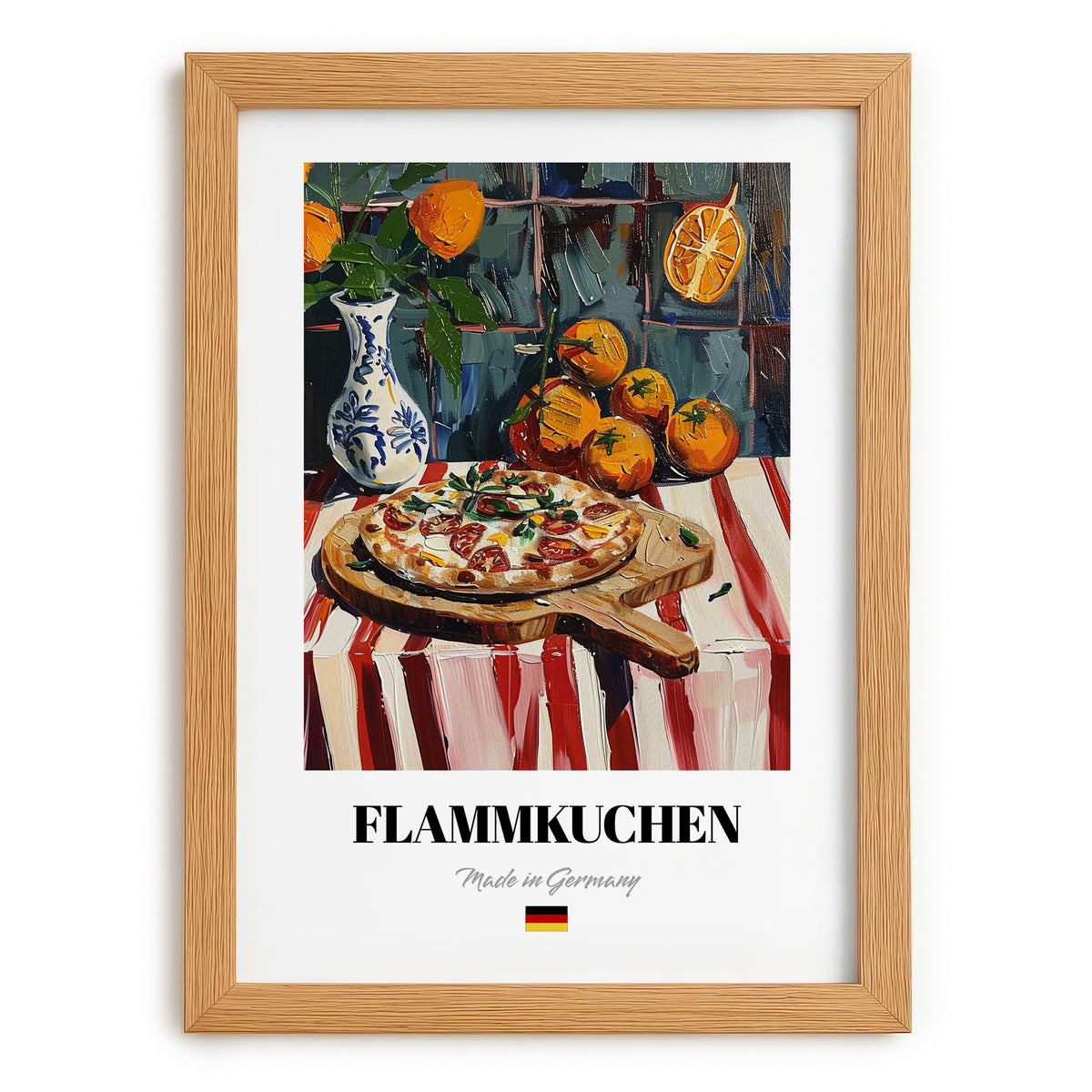 Flammkuchen – Art, German Food Wall Decor, set in oak frame