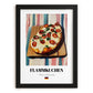Flammkuchen – on Striped Tablecloth, German Food Painting, in sleek black frame