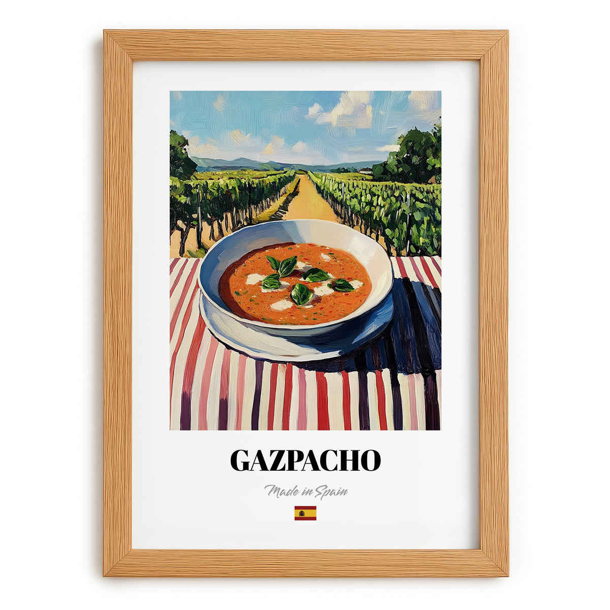 Gazpacho  Hilltop Café Scene, Spanish Food Painting, set in oak frame