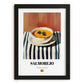 Salmorejo – on Striped Tablecloth, Spanish Food Print, in sleek black frame