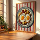 Huevos Rotos – on Striped Tablecloth, Spanish Food Wall Decor, clean layout with no caption
