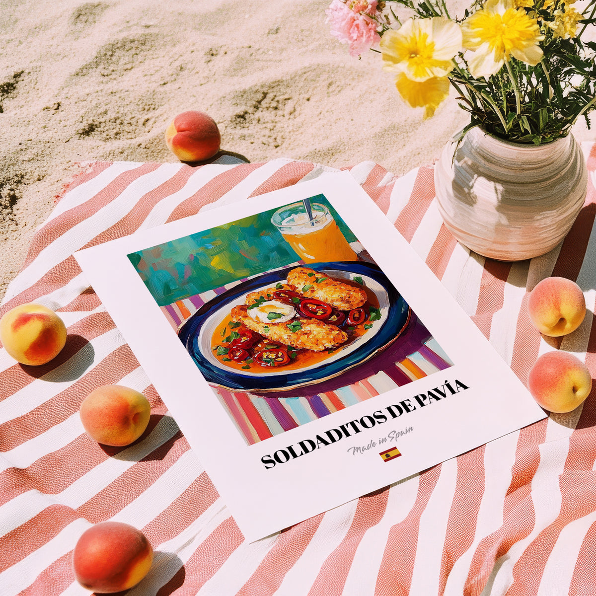 Soldaditos de Pavía – Art, Spanish Food Poster, unframed on coastal sand