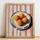 Bomba – on Striped Tablecloth, Spanish Food Art, no-text version framed in wood