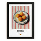 Bomba – on Striped Tablecloth, Spanish Food Art, in sleek black frame