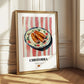 Chistorra – on Striped Tablecloth, Spanish Food Painting