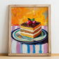 Opéra Cake – Colorful Oil Painting, French French Dessert Painting, no-text version framed in wood
