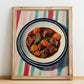 Bœuf Bourguignon – on Striped Tablecloth, French Food Wall Decor, no-text version framed in wood