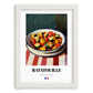 Ratatouille – on Striped Tablecloth, French Food Wall Art, placed in minimal white frame
