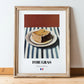 Foie Gras – on Striped Tablecloth, French Food Wall Decor, in wooden frame leaning on the floor