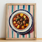 Navarin d’Agneau – on Striped Tablecloth, French Food Wall Art, no-text version framed in wood