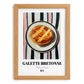 Galette Bretonne – on Striped Tablecloth, French Pastry Illustration, set in oak frame