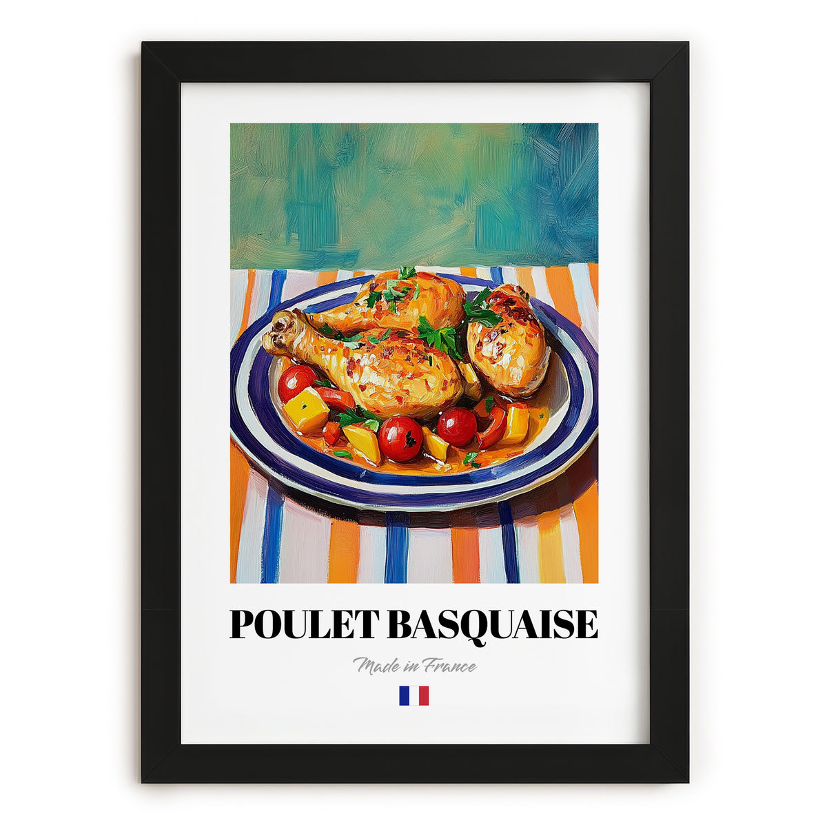 Poulet Basquaise – Oil Painting, French Food Wall Art, in sleek black frame