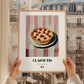Clafoutis – on Striped Tablecloth, French French Dessert Illustration, styled in a charming Paris street view