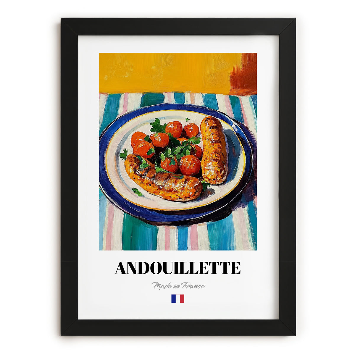 Andouillette – Oil Painting, French Food Painting, in sleek black frame