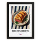 Bœuf en Croûte – on Striped Tablecloth, French Food Art, in sleek black frame