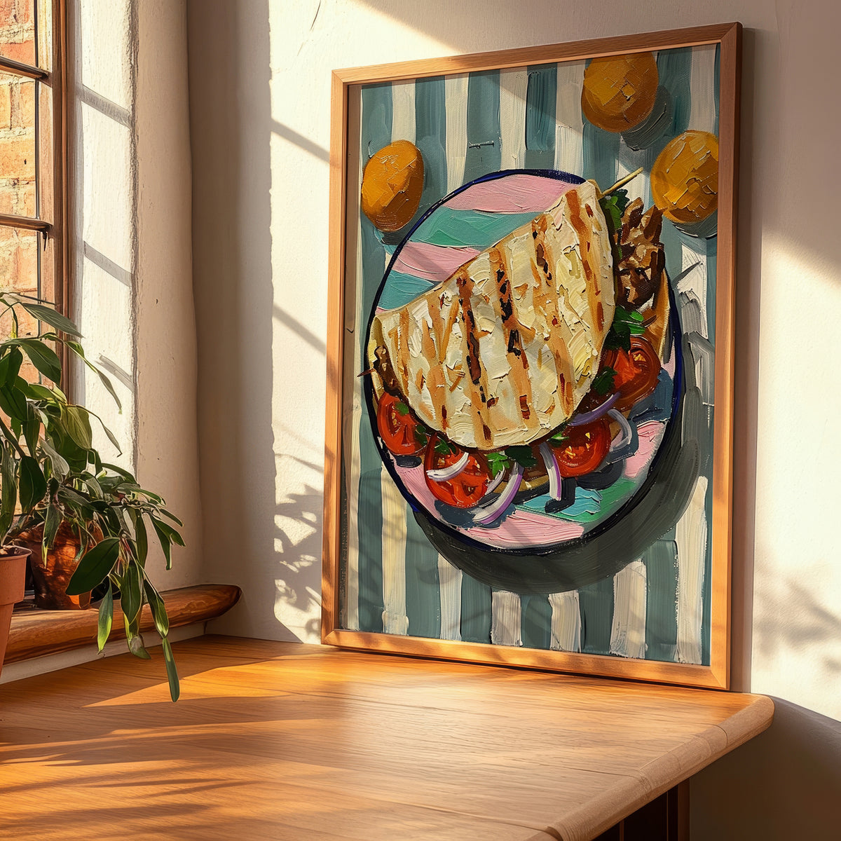 Gyros – Oil Painting, Greek Food Still Life, clean layout with no caption