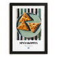Spanakopita – on Striped Tablecloth, Greek Pastry Still Life, in sleek black frame