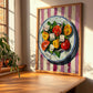 Greek Salad – on Striped Tablecloth, Greek Food Wall Decor, clean layout with no caption