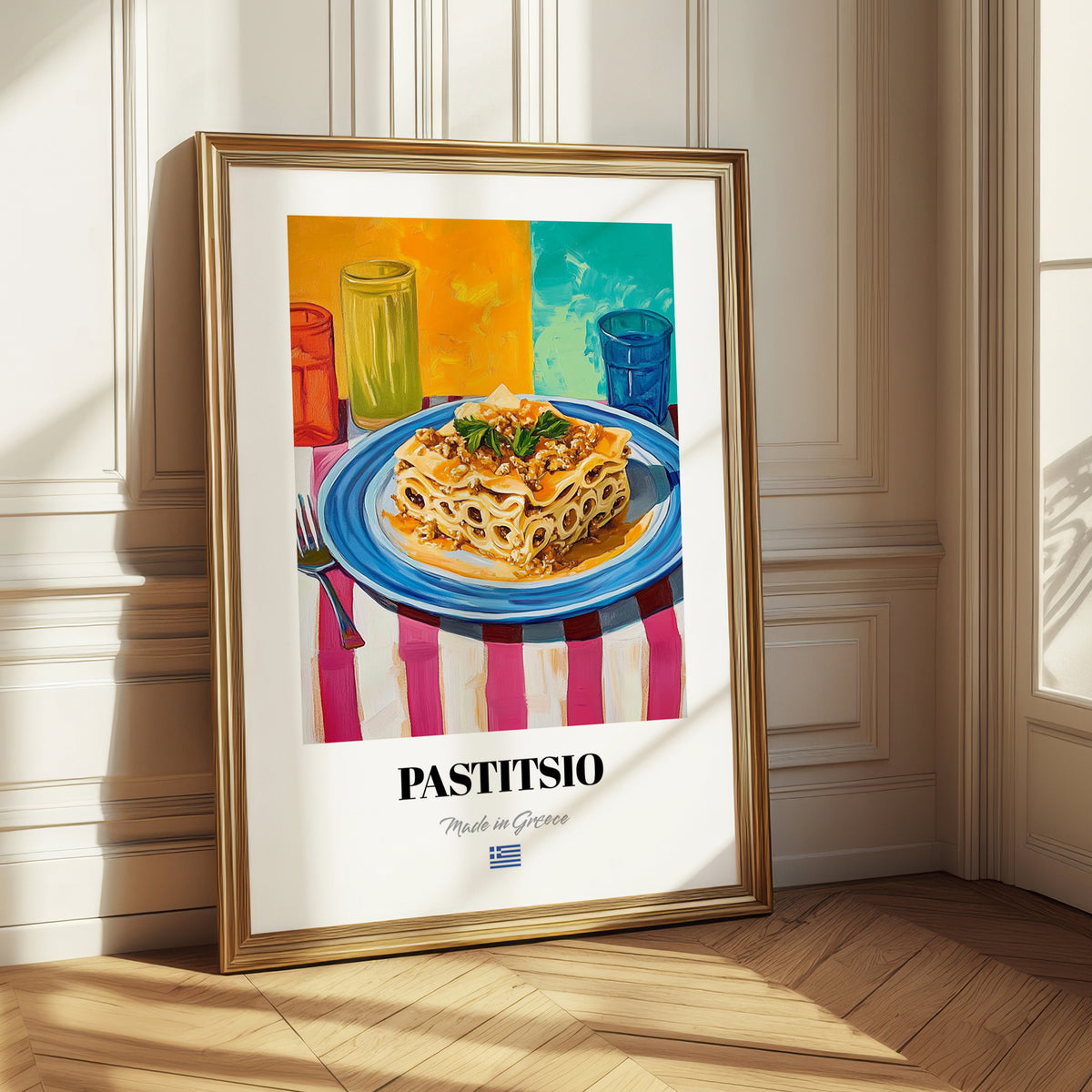 Pastitsio – Colorful Oil Painting, Greek Pasta Still Life 