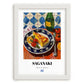 Saganaki – Oil Painting, Greek Cheese Wall Decor, placed in minimal white frame