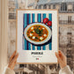 Pozole – on Striped Tablecloth, Mexican Food Print, styled in a charming Paris street view