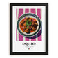 Esquites – on Striped Tablecloth, Mexican Food Print, in sleek black frame