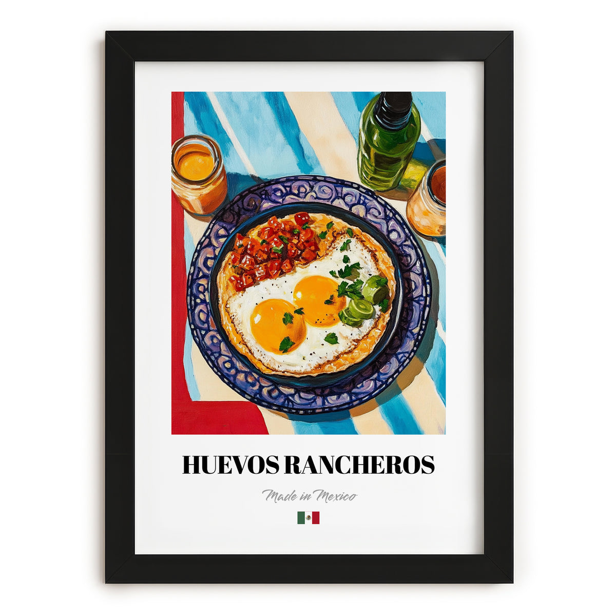 Huevos Rancheros – Art, Mexican Food Wall Painting, in sleek black frame