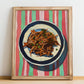 Barbacoa – on Striped Tablecloth, Mexican Bbq Poster, no-text version framed in wood