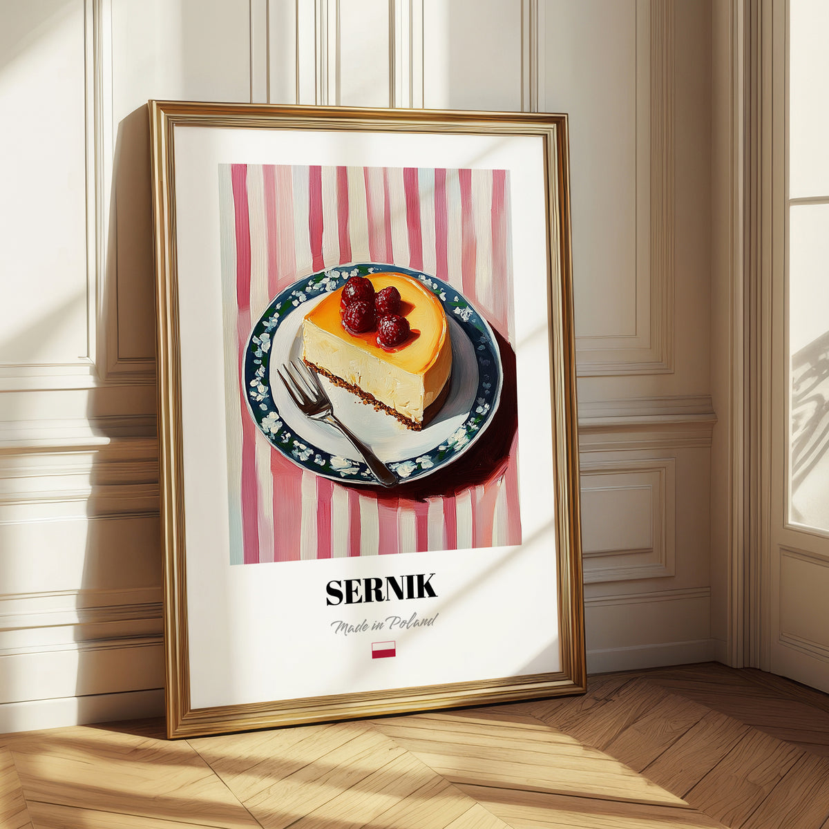 Sernik – on Striped Tablecloth, Polish Dessert Art 