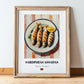Sardinhas Assadas – on Striped Tablecloth, Portuguese Food Painting, in wooden frame leaning on the floor