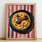 Arroz de Marisco – on Striped Tablecloth, Portuguese Food Wall Decor, no-text version framed in wood