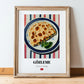 Gözleme – on Striped Tablecloth, Turkish Pastry Wall Decor, in wooden frame leaning on the floor