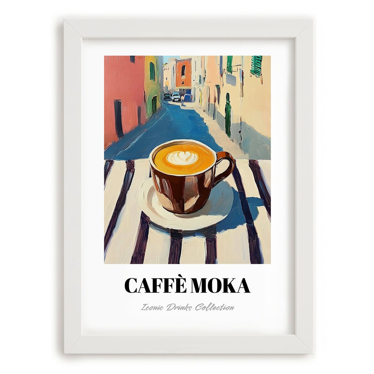 Caffè Moka – Italian Outdoor Café Scene, Italian Coffee Still Life, placed in minimal white frame