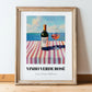 Vinho Verde Rosé – Portuguese Coastal Café Moment, Portuguese Wine Illustration, in wooden frame leaning on the floor