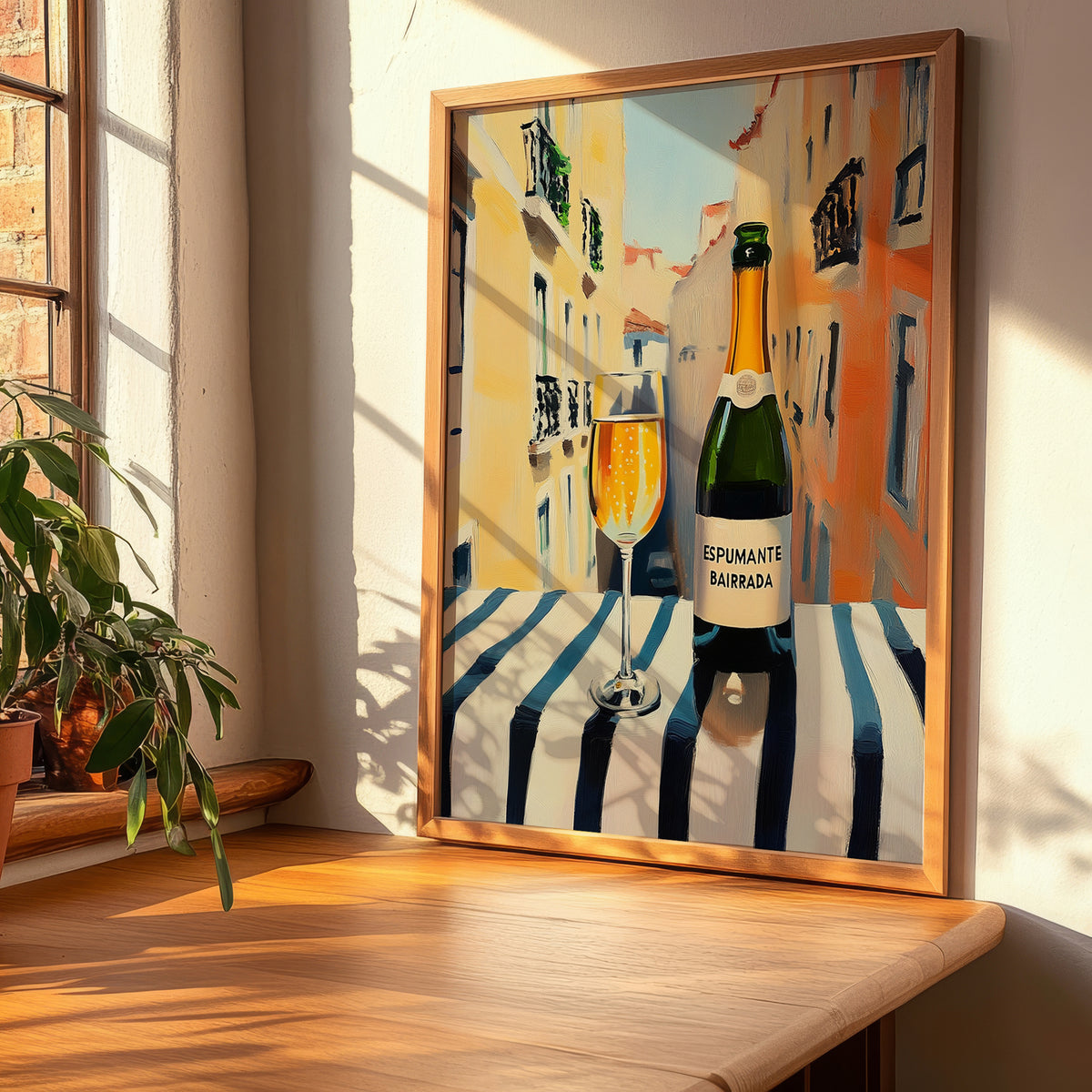 Espumante Bairrada – Portuguese Outdoor Café Scene, Portuguese Sparkling Wine Wall Poster, clean layout with no caption