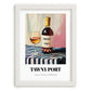 Tawny Port – on Striped Tablecloth, Portuguese Dessert Wine Wall Decor, placed in minimal white frame