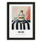 Ouzo – on Striped Tablecloth, Greek Spirit Wall Art, in sleek black frame