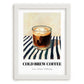 Cold Brew – on Striped Tablecloth, American Coffee Wall Decor, placed in minimal white frame
