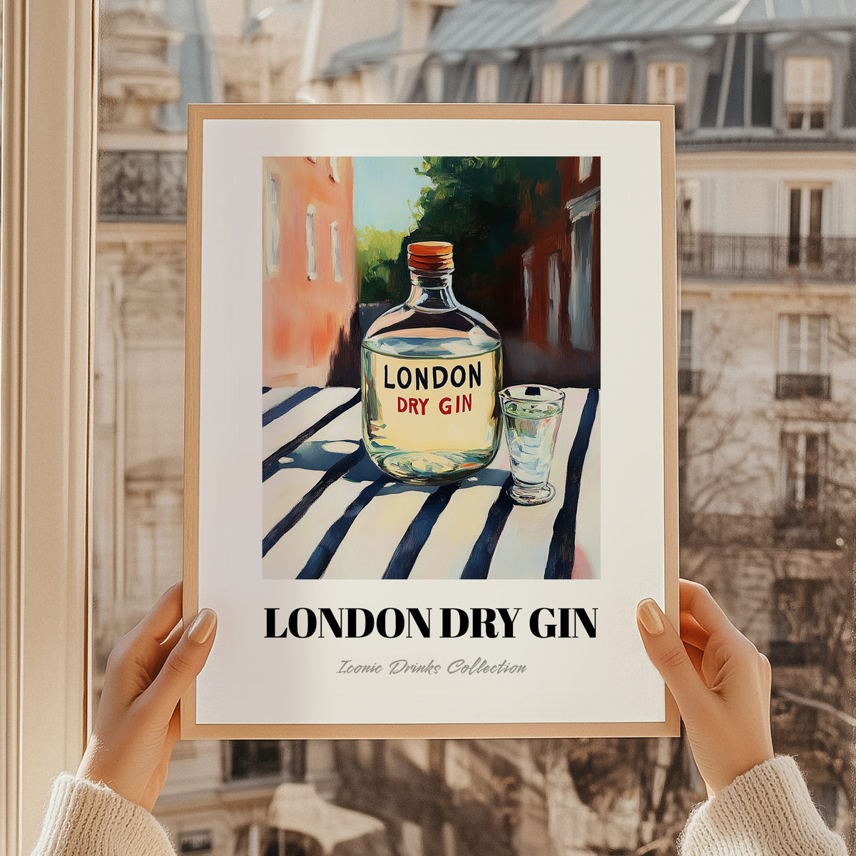 London Dry Gin – English Outdoor Café Scene, English Spirit Wall Poster, styled in a charming Paris street view
